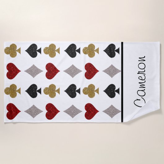 Speelkaarten Casino Patroon Aangepaste naam Strandlaken (Voorkant)