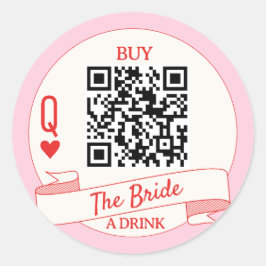 Speelkaarten Koop de bruid een drankje Hartenvrouw Ronde Sticker