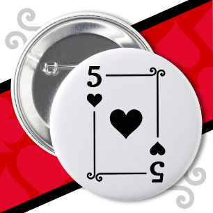 Speelkaarten kostuum 5 harten Kaart vijf Kaart Ronde Button 5,7 Cm