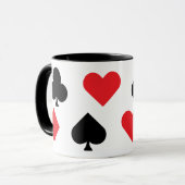 Speelkaarten pakken symbolen in rood en zwart mok (Voorkant links)