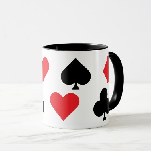 Speelkaarten pakken symbolen in rood en zwart mok (Voorkant rechts)