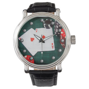 Speelkaarten & Poker Chips Grunge Stijl Horloge