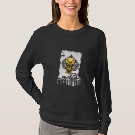 Speelkaarten Poker Skull Gokken Speler T-shirt (Voorkant)