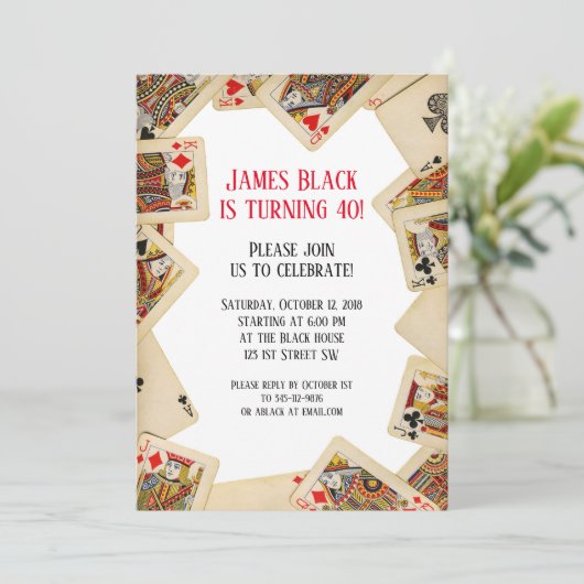 speelkaarten verjaardagsfeestje uitnodiging (Staand voorkant)