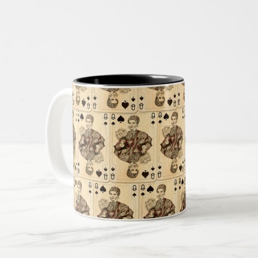  speelkaartjes Collage Queen Spades Tweekleurige Koffiemok (Voorkant links)