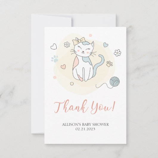 Speelklein katje Baby shower Bedankkaart (Voorkant)
