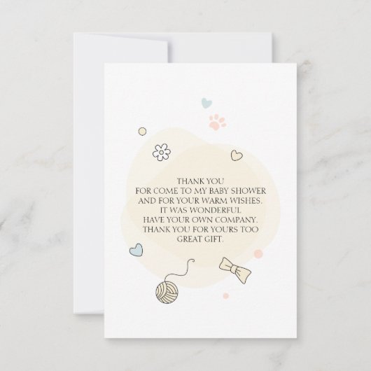 Speelklein katje Baby shower Bedankkaart (Achterkant)