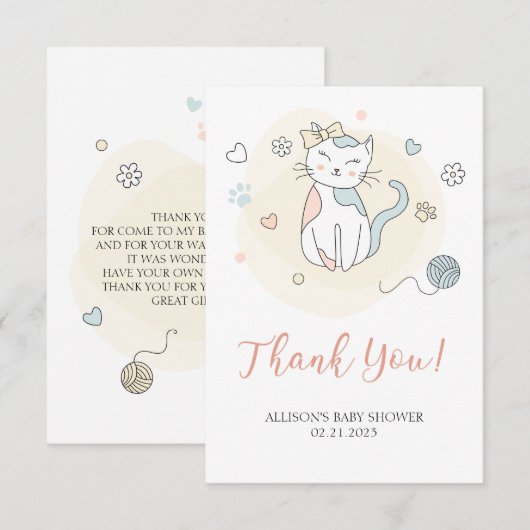 Speelklein katje Baby shower Bedankkaart (Voorkant / Achterkant)