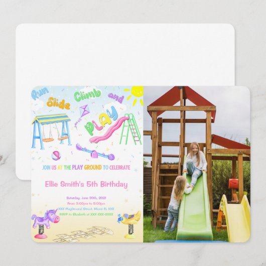 Speelplaats Foto Uitnodiging (Voorkant / Achterkant)