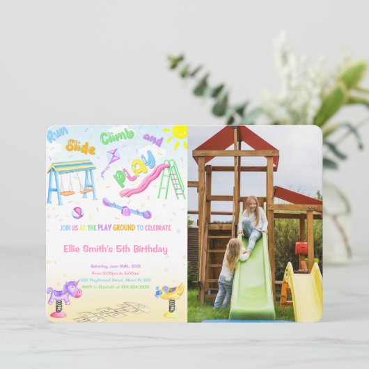 Speelplaats Foto Uitnodiging (Staand voorkant)