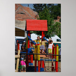 Speelplaats met brug poster