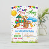 Speelplaats Springende Glijbaan Spel Verjaardag Kaart (Staand voorkant)