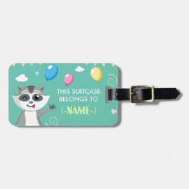 Speelrijke grappige wasbeer met ballonnen bagagelabel