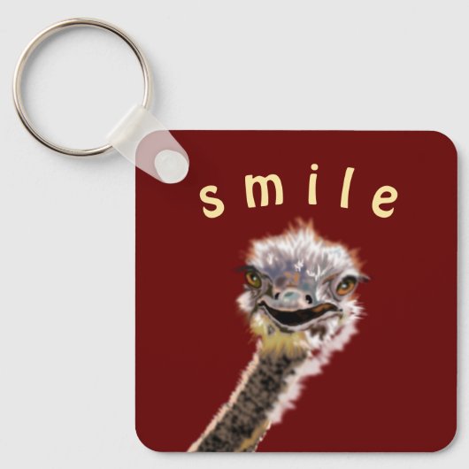 Speelrijke Sleutelhanger Happy Ostrich - glimlach (Voorkant)