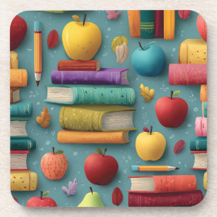 Speels Back-to-School-ontwerp met boeken en Apple Bier Onderzetter