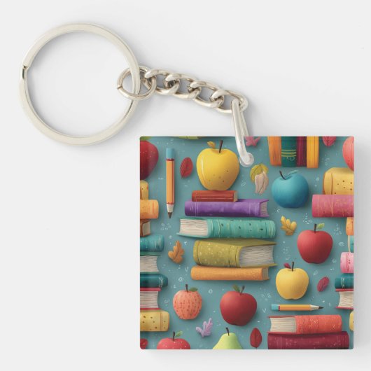 Speels Back-to-School-ontwerp met boeken en Apple Sleutelhanger (voorkant)