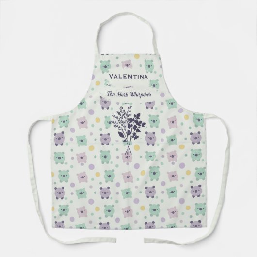 Speels Beer met Kruid Silhouette - Aangepaste keuk Schort (Voorkant)