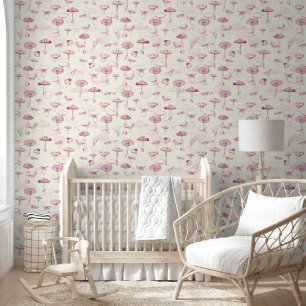 Speels Bos Roze Paddenstoelenpatroon Behang