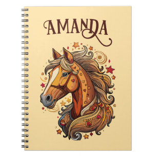 Speels bruin en geel Cartoon paard Notitieboek