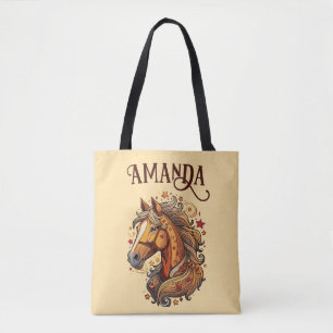 Speels bruin en geel Cartoon paard Tote Bag