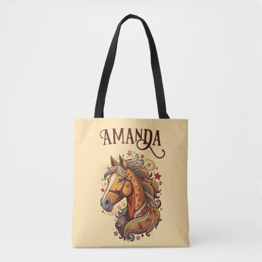 Speels bruin en geel Cartoon paard Tote Bag (Voorkant)
