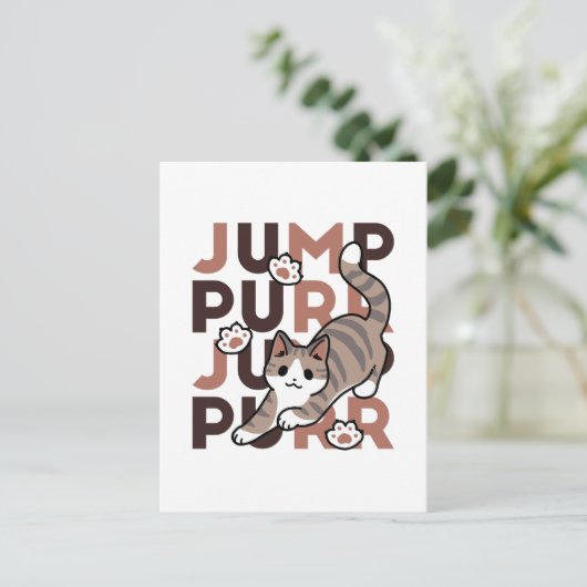 Speels Cat Jump Design - Jump Spint Pun artwork Briefkaart (Staand voorkant)