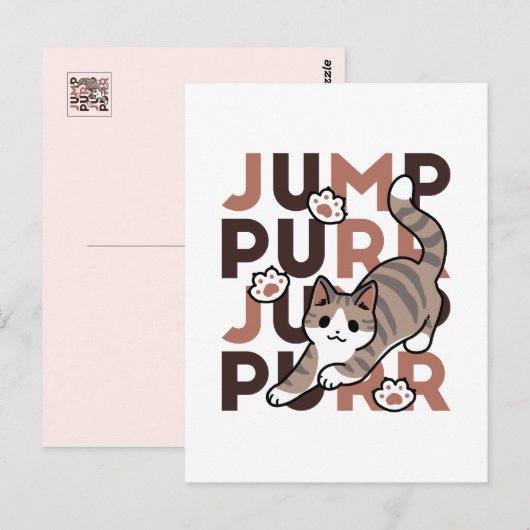 Speels Cat Jump Design - Jump Spint Pun artwork Briefkaart (Voorkant / Achterkant)