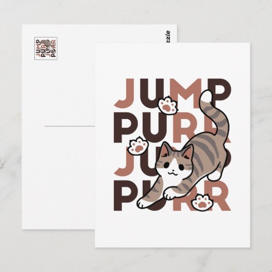 Speels Cat Jump Design - Jump Spint Pun artwork Briefkaart (Voorkant / Achterkant)