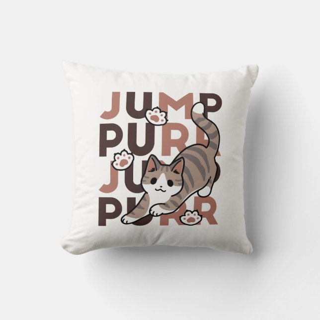 Speels Cat Jump Design - Jump Spint Pun artwork Kussen (Voorkant)