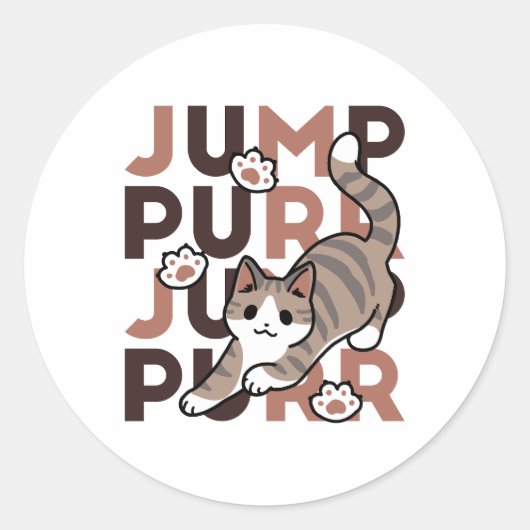 Speels Cat Jump Design - Jump Spint Pun artwork Ronde Sticker (Voorkant)