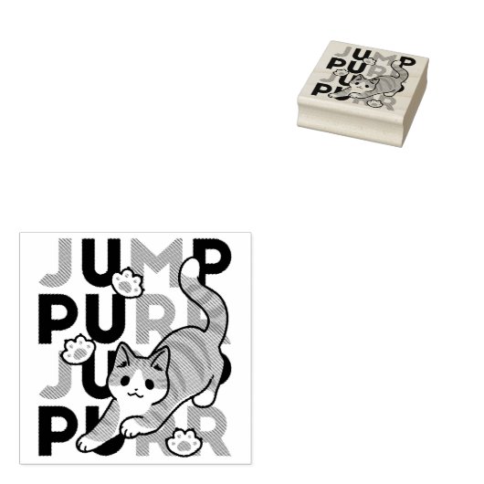 Speels Cat Jump Design - Jump Spint Pun artwork Rubberstempel (Gestempeld)