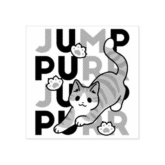 Speels Cat Jump Design - Jump Spint Pun artwork Rubberstempel (Afrduk)
