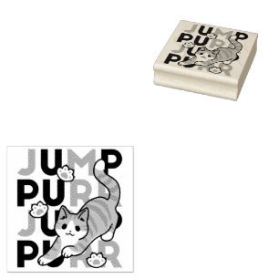 Speels Cat Jump Design - Jump Spint Pun artwork Rubberstempel