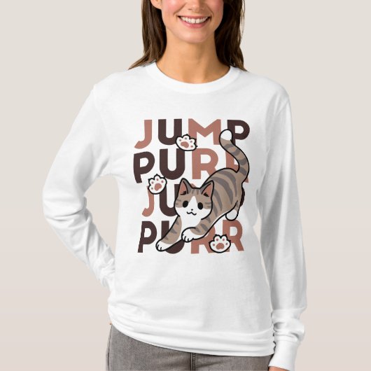 Speels Cat Jump Design - Jump Spint Pun artwork T-shirt (Voorkant)