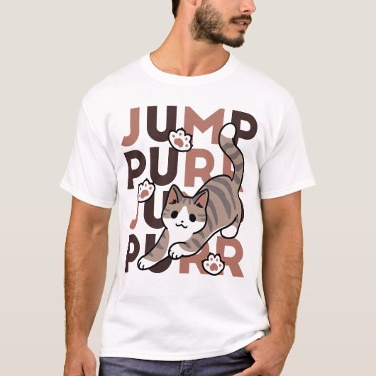 Speels Cat Jump Design - Jump Spint Pun artwork T-shirt (Voorkant)