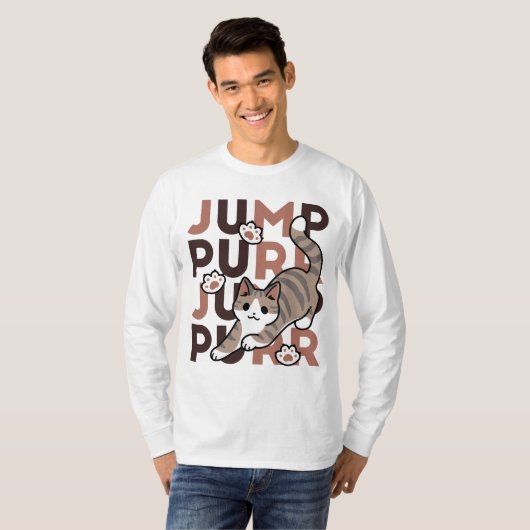Speels Cat Jump Design - Jump Spint Pun artwork T-shirt (Voorkant volledig)
