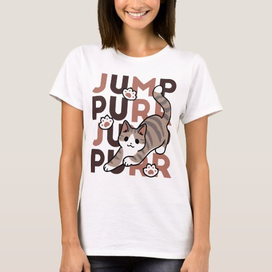 Speels Cat Jump Design - Jump Spint Pun artwork T-shirt (Voorkant)