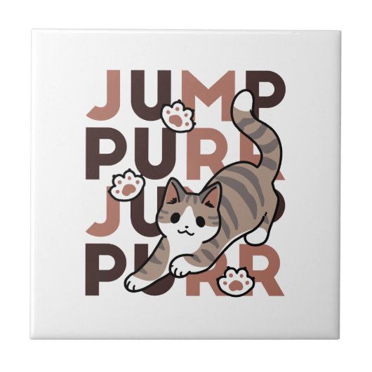 Speels Cat Jump Design - Jump Spint Pun artwork Tegeltje (Voorkant)