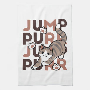 Speels Cat Jump Design - Jump Spint Pun artwork Theedoek