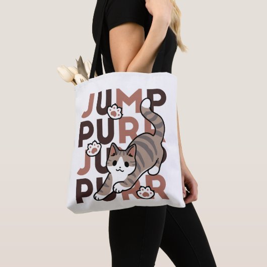 Speels Cat Jump Design - Jump Spint Pun artwork Tote Bag (Dichtbij)