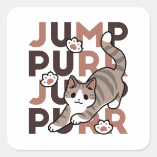 Speels Cat Jump Design - Jump Spint Pun artwork Vierkante Sticker
