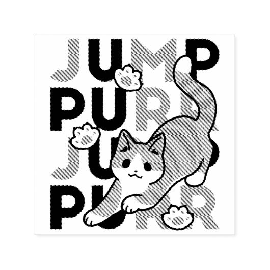 Speels Cat Jump Design - Jump Spint Pun artwork Zelfinktende Stempel (Design)