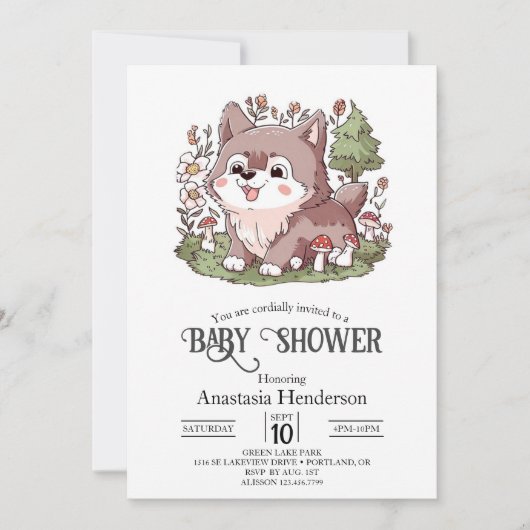 Speels Charmant Wolf Baby shower Kaart (Voorkant)