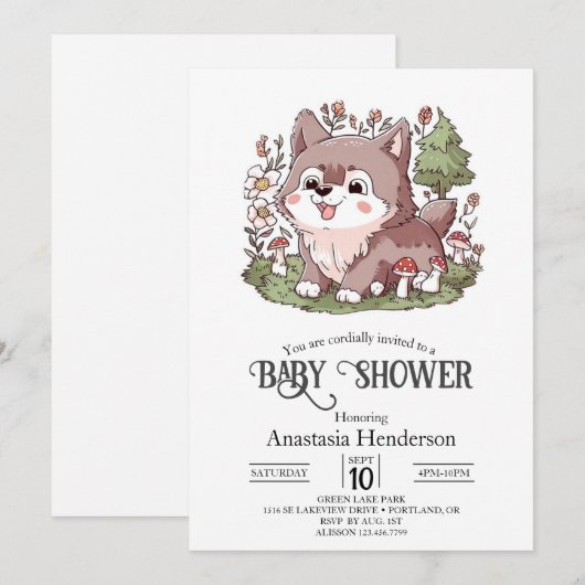 Speels Charmant Wolf Baby shower Kaart (Voorkant / Achterkant)