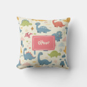 Speels dinosauruspatroon gepersonaliseerd kussen (Voorkant)