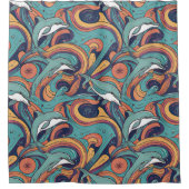 Speels dolfijnenpatroon – Ocean-geïnspireerd desig Douchegordijn (Voorkant)