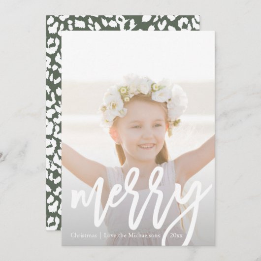 Speels Elegant Merry Script met Leopard Print Feestdagenkaart (Voorkant / Achterkant)