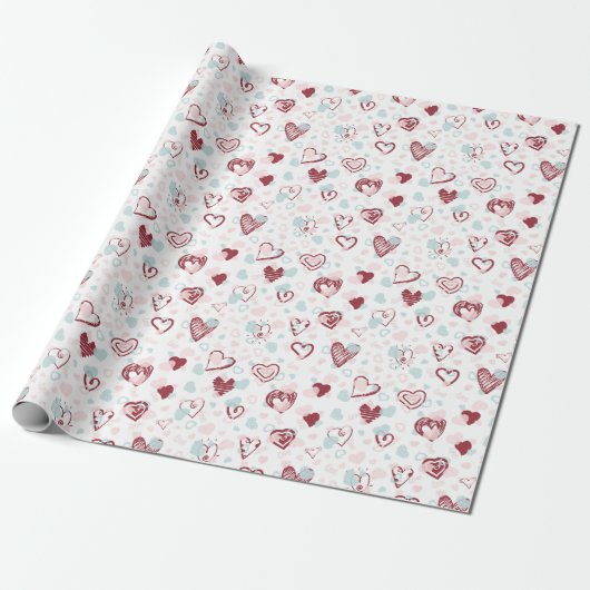 Speels en romantisch hartpatroon cadeaupapier (Uitgerold)