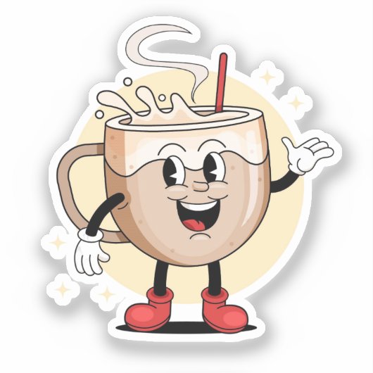 Speels en Schattig koffiekarakter Sticker (Voorkant)