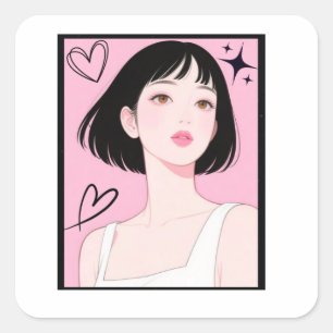 Speels & Esthetisch: Mooie Kawaii Meisje Roze Esth Vierkante Sticker